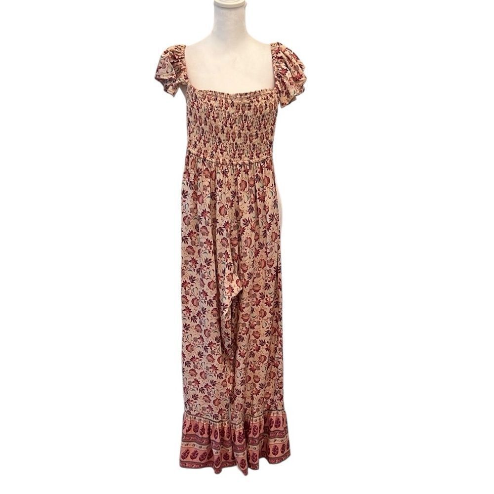 BOG Collective size Xsmall smocked pink cream and red floral jumpsuit worn once